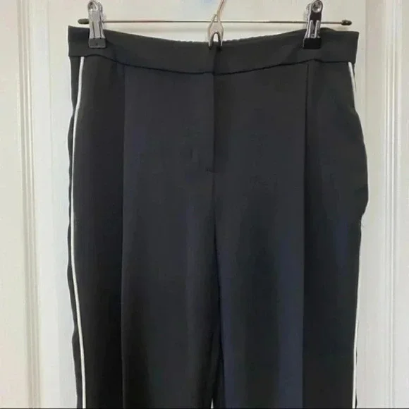 Topshop Trousers Relaxed Fit Pleated Pants Black White Side Stripe Size 4 - Picture 8 of 14